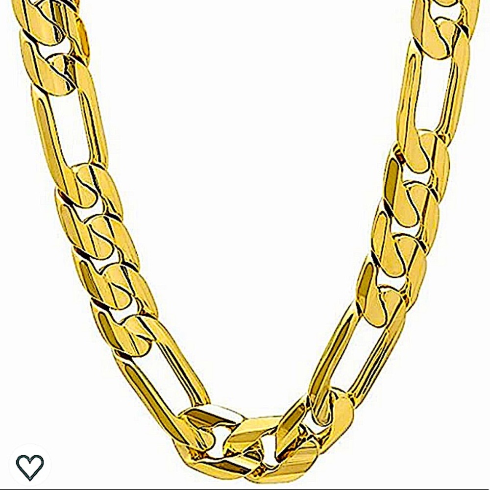 18K GOLD PLATED CUBAN FIGARO CHAIN LINK UNISEX NECKLACE BRACELET SET - Picture 11 of 14